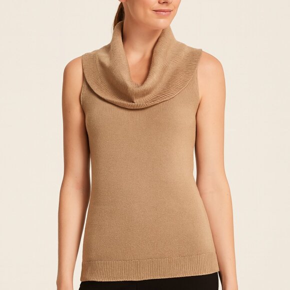 Ann Taylor Sleeveless Cowl Neck Sweater Tan Women's Large - Picture 1 of 12